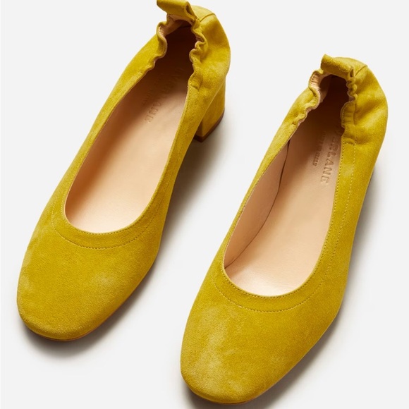 Everlane The Day Heel Authentic 100% leather Made In Italy Size 9 Citron Suede - Picture 1 of 14